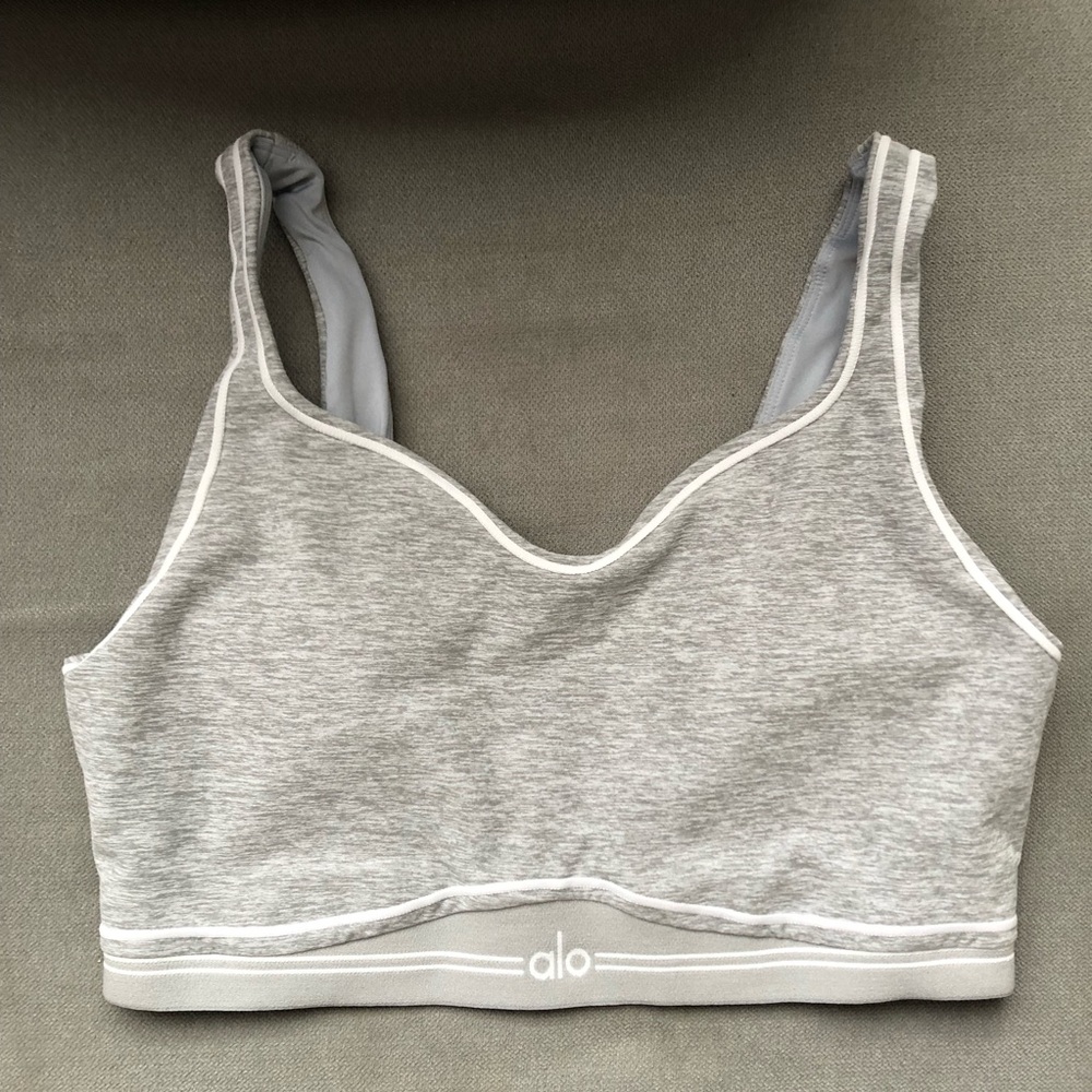 Alo Yoga Alosoft Heart Throb Bra Athletic Heather Grey/White L - Picture 5 of 12